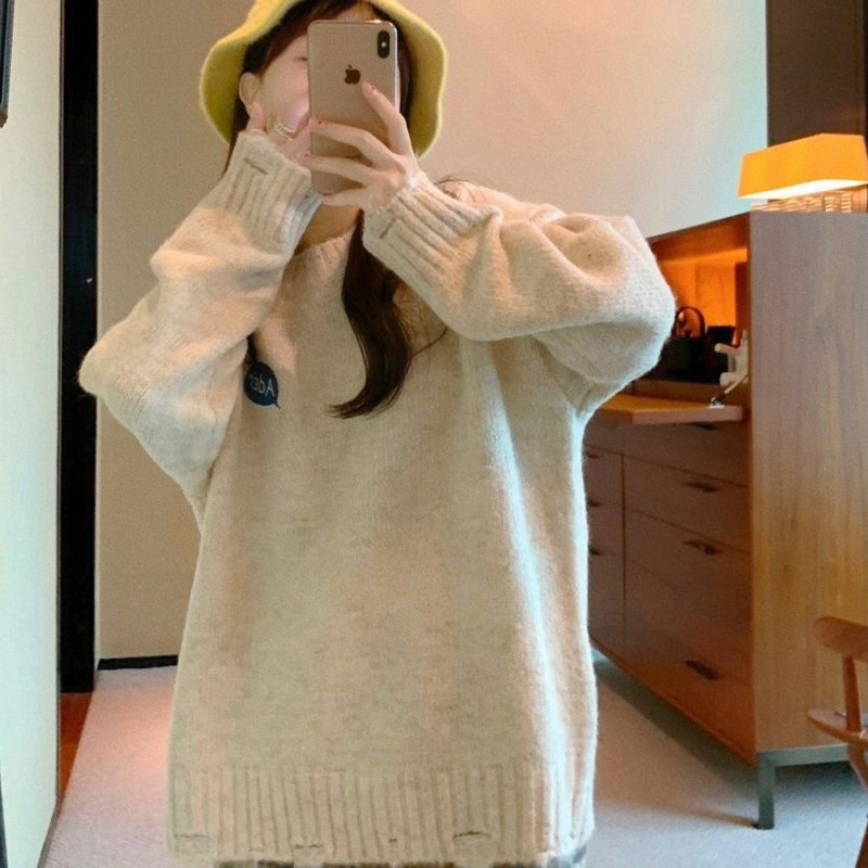 Ink Ader Crtani zlikovac Trendy Pletenina Ženski jesenski i zimski korejski lijeni par okrugli ovratnik pulover pletenina top