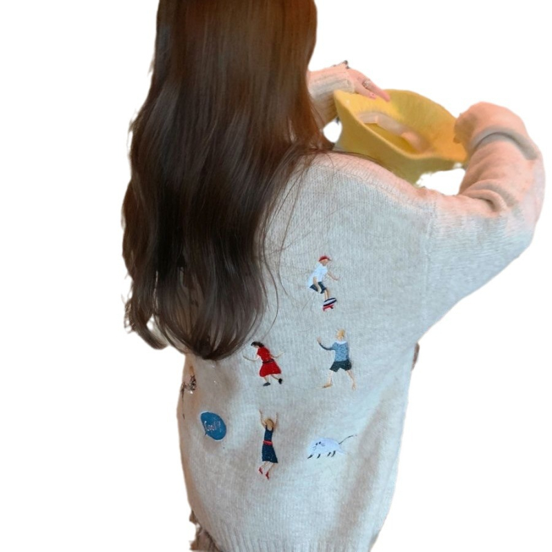 Ink Ader Crtani zlikovac Trendy Pletenina Ženski jesenski i zimski korejski lijeni par okrugli ovratnik pulover pletenina top