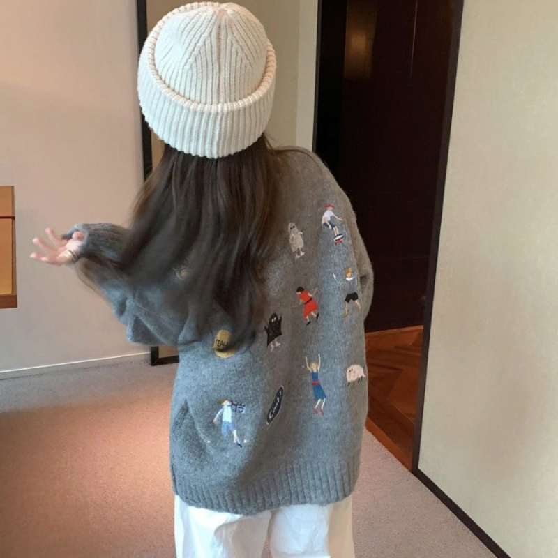 Ink Ader Crtani zlikovac Trendy Pletenina Ženski jesenski i zimski korejski lijeni par okrugli ovratnik pulover pletenina top