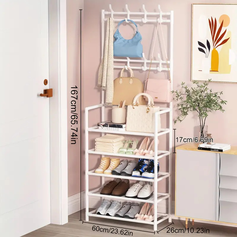 Piiriülene lihtne mitmekihiline kinga- ja mütsiriiul, põrandal seisev kõik-ühes multifunktsionaalne hoiustamisjalatsiriiul, majapidamisriiete riidepuu, otsevedu