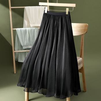 Γυναικεία φούστα από σιφόν υψηλής ποιότητας με ακανόνιστο νήμα και ριγέ ύφασμα, νέα, ψηλή μέση, αδυνατιστική, μεγάλη, swing φούστα μεσαίου μήκους, για την άνοιξη και το καλοκαίρι