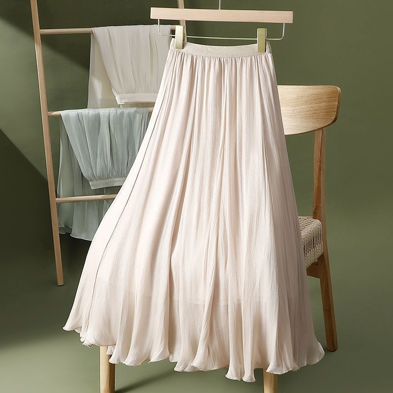 Visokokvalitetna nepravilna strujasta šifonska suknja za žene, proljeće i ljeto, nova visoka strukirana suknja za mršavljenje, velika, srednje duljine