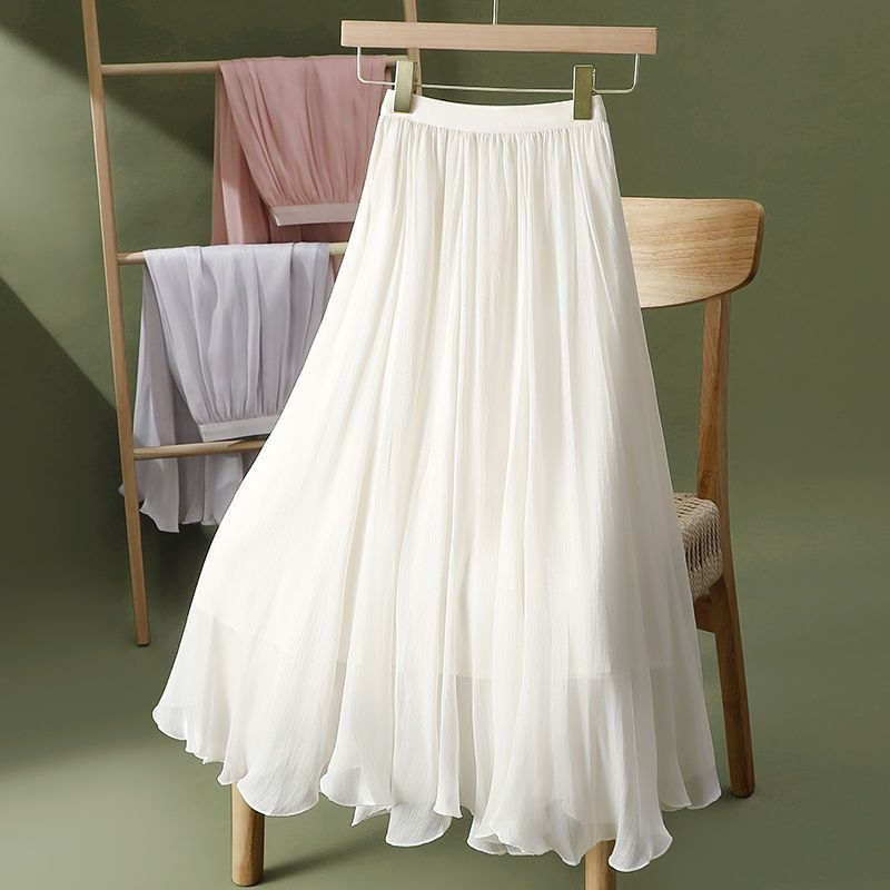Visokokvalitetna nepravilna strujasta šifonska suknja za žene, proljeće i ljeto, nova visoka strukirana suknja za mršavljenje, velika, srednje duljine