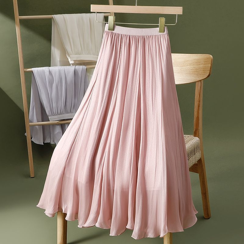Visokokvalitetna nepravilna strujasta šifonska suknja za žene, proljeće i ljeto, nova visoka strukirana suknja za mršavljenje, velika, srednje duljine