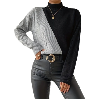 Dámsky sveter s polovičným rolákom, európsky a americký, jeseň a zima, kontrastné farby, voľný ležérny sveter pre ženy, cezhraničný zahraničný obchod, Amazon