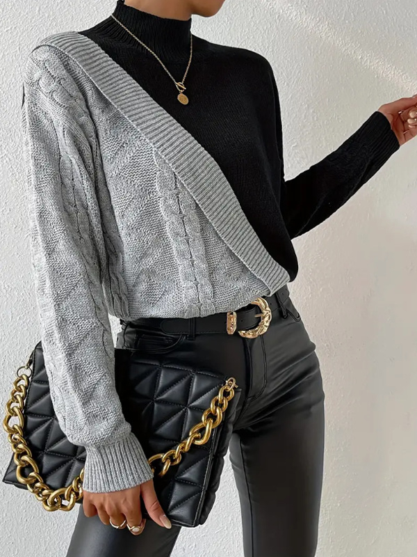 Dámsky sveter s polovičným rolákom, európsky a americký, jeseň a zima, kontrastné farby, voľný ležérny sveter pre ženy, cezhraničný zahraničný obchod, Amazon