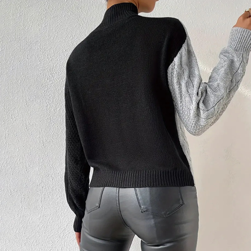 Dámsky sveter s polovičným rolákom, európsky a americký, jeseň a zima, kontrastné farby, voľný ležérny sveter pre ženy, cezhraničný zahraničný obchod, Amazon