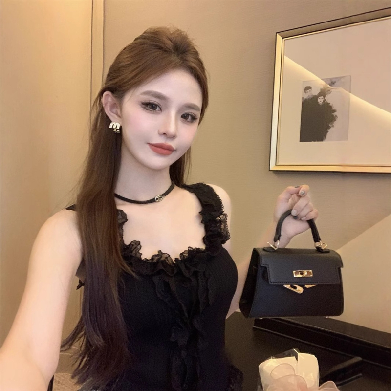 Ženski ljetni top bez rukava s uskim krojem i čipkastim šivanjem, bez rukava, s unutarnjom podlogom