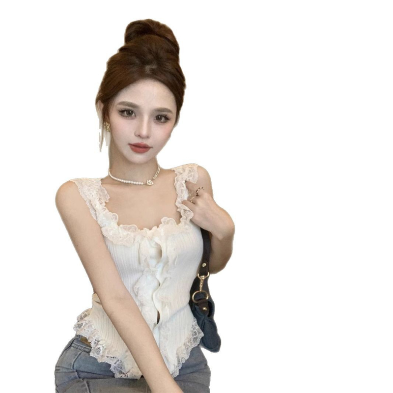 Ženski ljetni top bez rukava s uskim krojem i čipkastim šivanjem, bez rukava, s unutarnjom podlogom