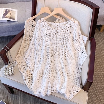 Ženski pleteni jednobojni okrugli izrez 2024. u korejskom stilu, retro ležerni izrez, široka bluza s lijenim gornjim dijelom