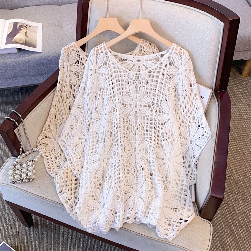 Ženski pleteni jednobojni okrugli izrez 2024. u korejskom stilu, retro ležerni izrez, široka bluza s lijenim gornjim dijelom