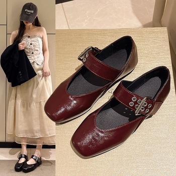 Dámske ploché topánky so štvorcovou špičkou, jar 2025, nové čiapkové topánky s prackou na opasok, topánky pre mamičky a babičky, ploché topánky, veľkoobchod