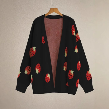 Amazon Explosions 2024 Prekogranični pleteni kardigan, ležeran slatki žakard, mali uzorak jagode, jesenski i zimski ženski