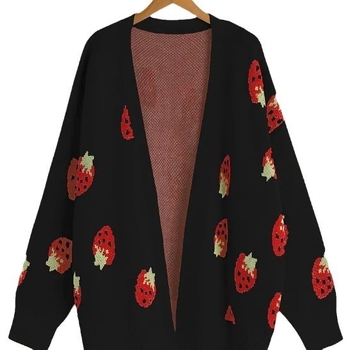 Amazon Explosions 2024 Prekogranični pleteni kardigan, ležeran slatki žakard, mali uzorak jagode, jesenski i zimski ženski