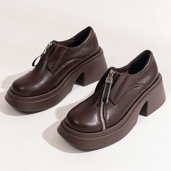 Male kožne cipele u britanskom stilu za žene, jesen/zima 2024., nove, okrugle cipele s prednjim patentnim zatvaračem, veće veličine, udobne i moderne ležerne cipele