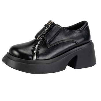 Male kožne cipele u britanskom stilu za žene, jesen/zima 2024., nove, okrugle cipele s prednjim patentnim zatvaračem, veće veličine, udobne i moderne ležerne cipele