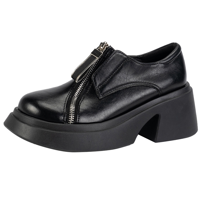 Male kožne cipele u britanskom stilu za žene, jesen/zima 2024., nove, okrugle cipele s prednjim patentnim zatvaračem, veće veličine, udobne i moderne ležerne cipele