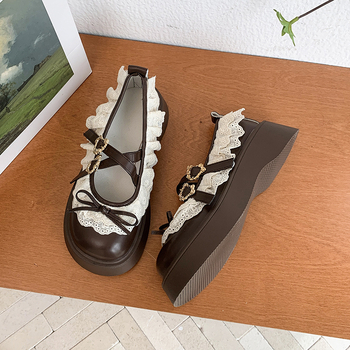 Νέα ανοιξιάτικα και φθινοπωρινά 2025 μαύρα δερμάτινα παπούτσια με φαρδύ, φαρδύ κάτω μέρος και φούστα, γυναικεία παπούτσια Mary Jane.