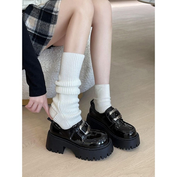 Dámske kožené topánky v štýle francúzskej Hepburn, jarné a jesenné šaty 2024, nové čierne mokasíny na platforme Mary Jane