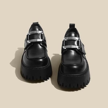 Δερμάτινα παπούτσια σε γαλλικό στιλ Hepburn, γυναικεία ανοιξιάτικη και φθινοπωρινή απόχρωση 2024, νέα μαύρα μοκασίνια με ψηλοτάκουνα Mary Jane και πλατφόρμα