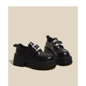 Δερμάτινα παπούτσια σε γαλλικό στιλ Hepburn, γυναικεία ανοιξιάτικη και φθινοπωρινή απόχρωση 2024, νέα μαύρα μοκασίνια με ψηλοτάκουνα Mary Jane και πλατφόρμα