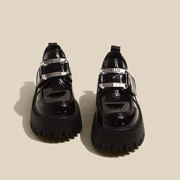 Dámske kožené topánky v štýle francúzskej Hepburn, jarné a jesenné šaty 2024, nové čierne mokasíny na platforme Mary Jane