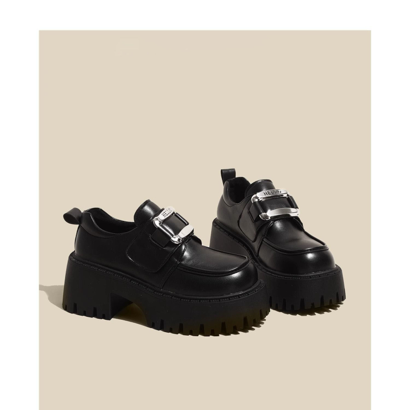 Dámske kožené topánky v štýle francúzskej Hepburn, jarné a jesenné šaty 2024, nové čierne mokasíny na platforme Mary Jane