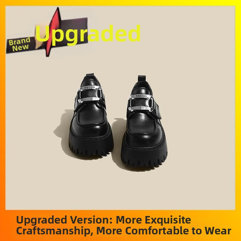 Dámske kožené topánky v štýle francúzskej Hepburn, jarné a jesenné šaty 2024, nové čierne mokasíny na platforme Mary Jane