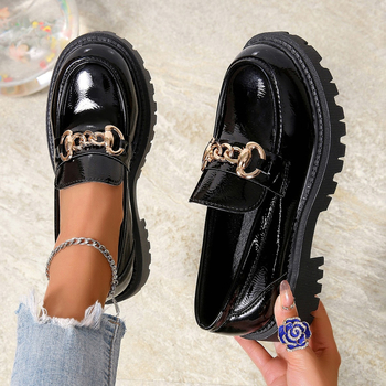 Prekogranične plus size kožne cipele za žene, proljetne nove japanske JK debele francuske mokasine, JK stila, debele slip-on cipele