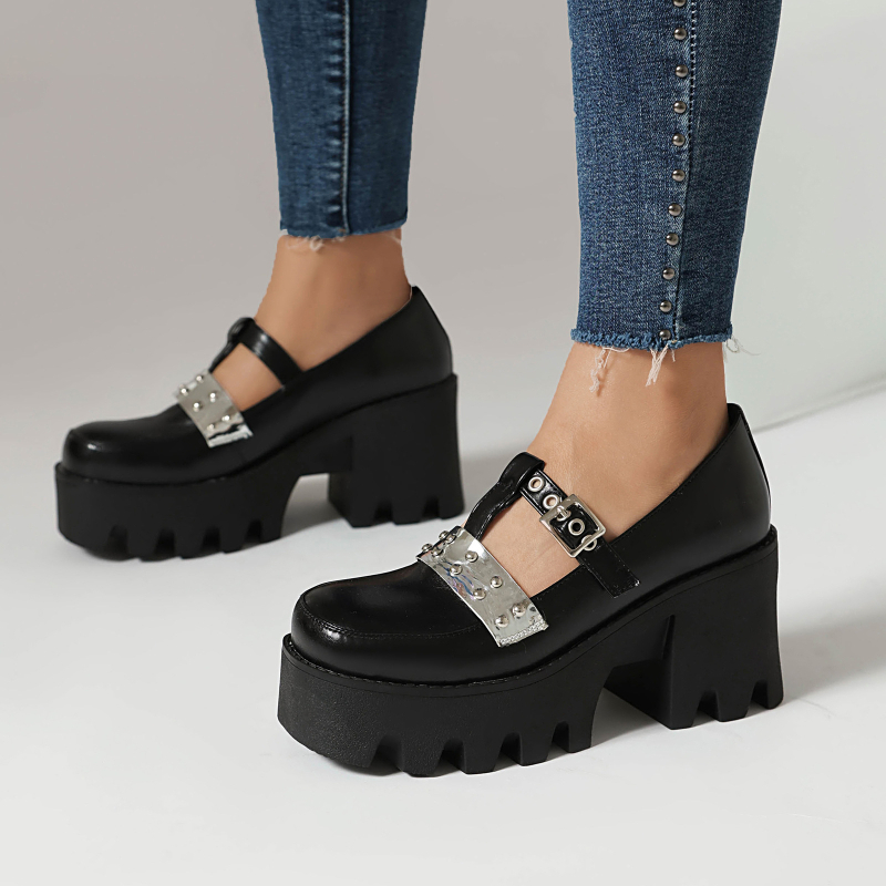 35-43 Europske i američke vanjske trgovine prekogranične neovisne stanice proljetne ženske cipele s debelim dnom u skladu boja, britanske cipele s debelim dnom u punk stilu H556