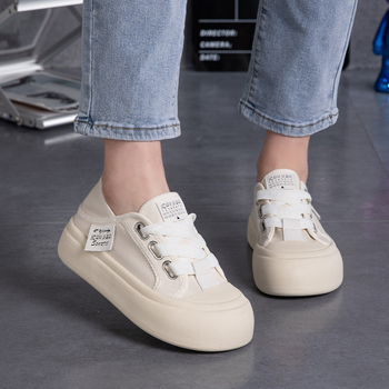 Nové letné plátené topánky s hrubou podrážkou pre študentky z roku 2024, ležérne biele topánky s polovičnou podrážkou, priedušné a všestranné tenisky Tmy605