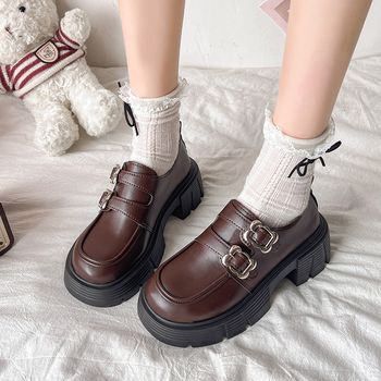 Dámske mokasíny s hrubou podrážkou v britskom štýle 255, jarné nové, hrubé podpätky, retro módne malé kožené topánky Mary Jane
