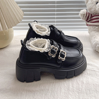 Γυναικεία μοκασίνια βρετανικού στιλ με χοντρή σόλα 255 Άνοιξη, νέα ρετρό στυλ, μικρά δερμάτινα παπούτσια Mary Jane με χοντρό τακούνι