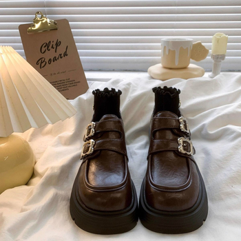 Γυναικεία μοκασίνια βρετανικού στιλ με χοντρή σόλα 255 Άνοιξη, νέα ρετρό στυλ, μικρά δερμάτινα παπούτσια Mary Jane με χοντρό τακούνι
