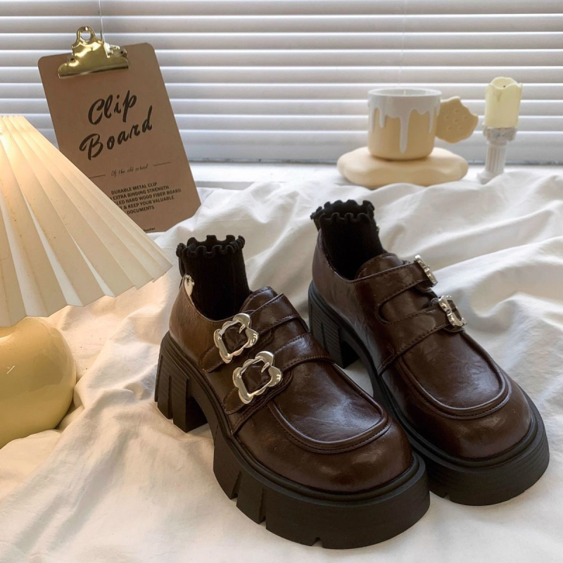 Dámske mokasíny s hrubou podrážkou v britskom štýle 255, jarné nové, hrubé podpätky, retro módne malé kožené topánky Mary Jane