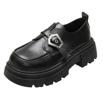 Dámske čierne retro kožené topánky s hrubou podrážkou, okrúhlou špičkou, čierne, v britskom štýle, malé, s okrúhlou špičkou, na jar 2025