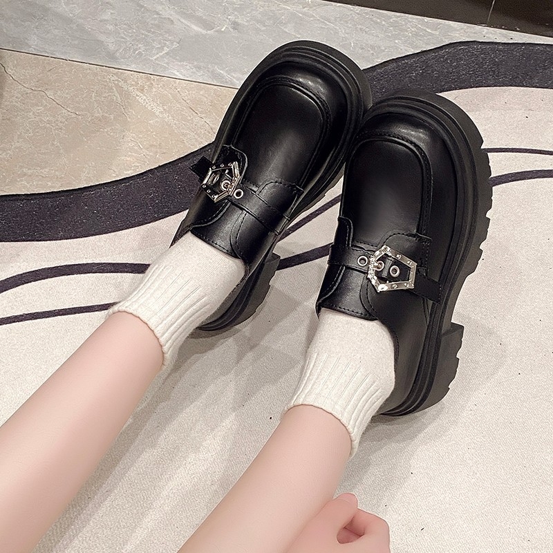 Pantofi de damă din piele, stil retro britanic, cu fund gros, negri, 2025, primăvara nouă, rochie, vârf rotund, Mary Jane, pantofi single