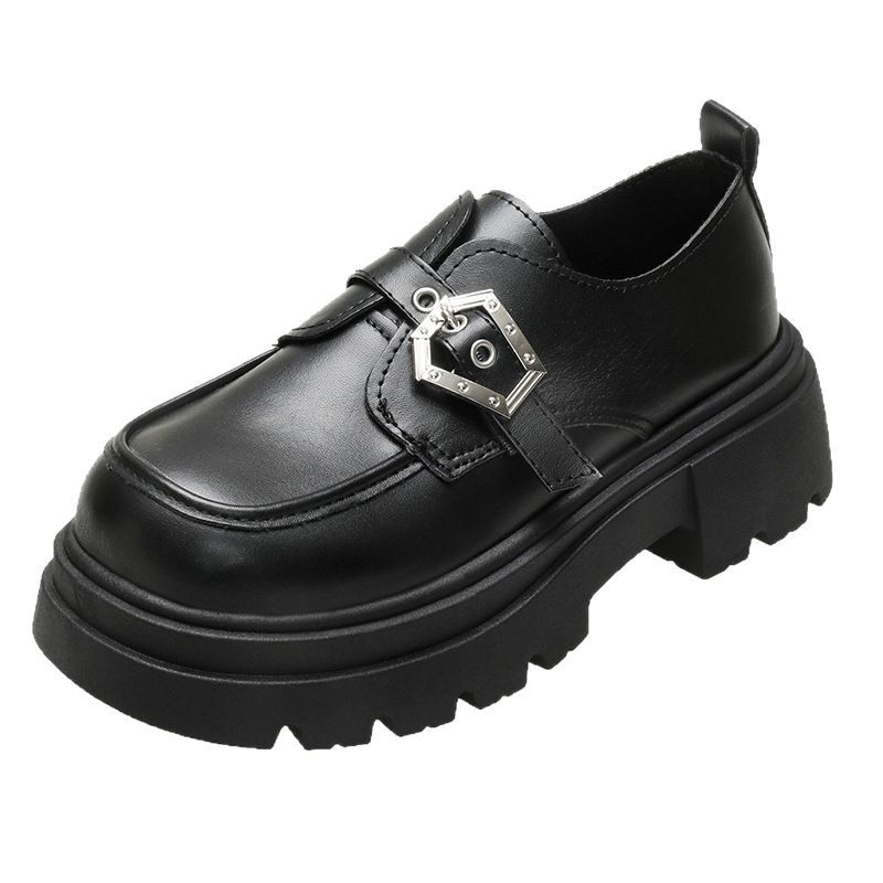 Pantofi de damă din piele, stil retro britanic, cu fund gros, negri, 2025, primăvara nouă, rochie, vârf rotund, Mary Jane, pantofi single