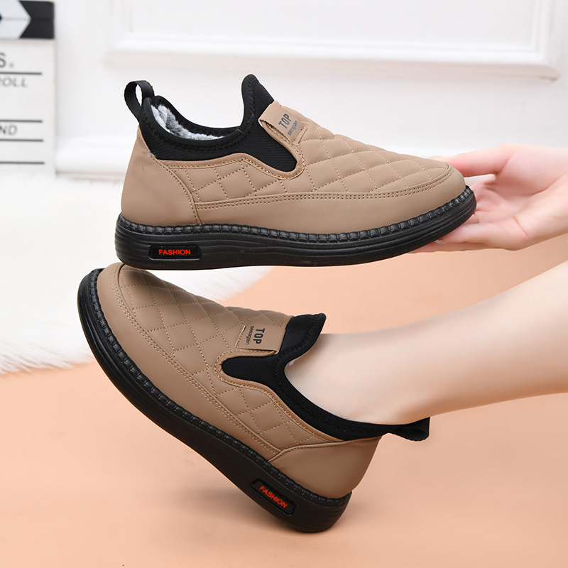 Plīša mammas apavi 2024. gada ziemas jauni ūdensnecaurlaidīgi ikdienas sieviešu kokvilnas apavi ar mīkstu zoli, uzvelkami silti sniega zābaki sievietēm