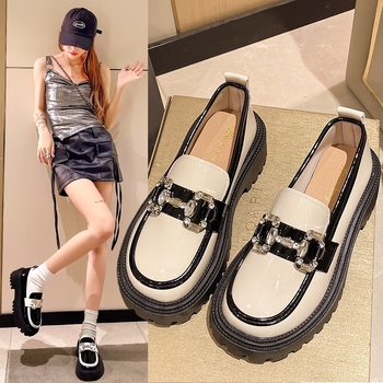 Proljeće i jesen 2024. Nove mokasine s debelim potplatom u francuskom stilu, ženske, britanske, retro, s velikim prstima, kožne cipele s plitkim ustima