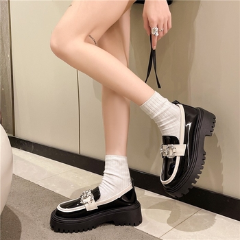 Proljeće i jesen 2024. Nove mokasine s debelim potplatom u francuskom stilu, ženske, britanske, retro, s velikim prstima, kožne cipele s plitkim ustima