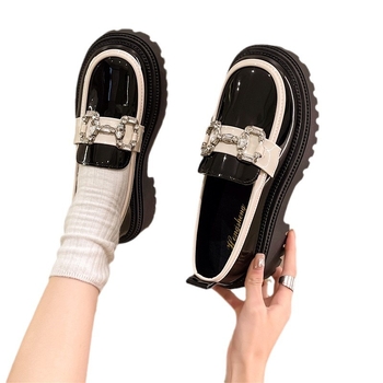 Proljeće i jesen 2024. Nove mokasine s debelim potplatom u francuskom stilu, ženske, britanske, retro, s velikim prstima, kožne cipele s plitkim ustima