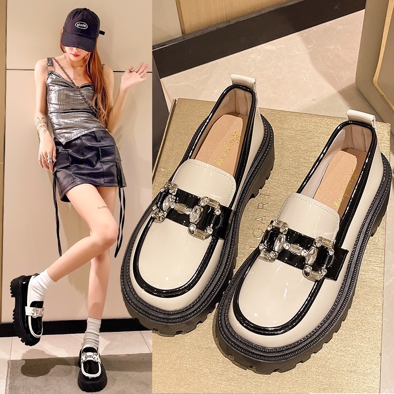 Proljeće i jesen 2024. Nove mokasine s debelim potplatom u francuskom stilu, ženske, britanske, retro, s velikim prstima, kožne cipele s plitkim ustima