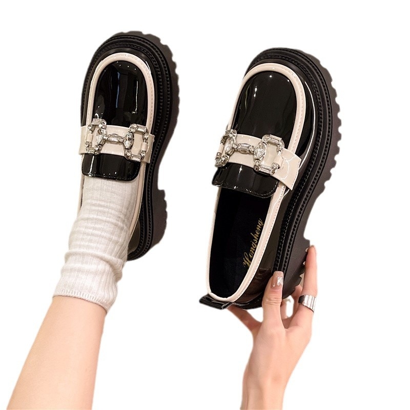 Proljeće i jesen 2024. Nove mokasine s debelim potplatom u francuskom stilu, ženske, britanske, retro, s velikim prstima, kožne cipele s plitkim ustima