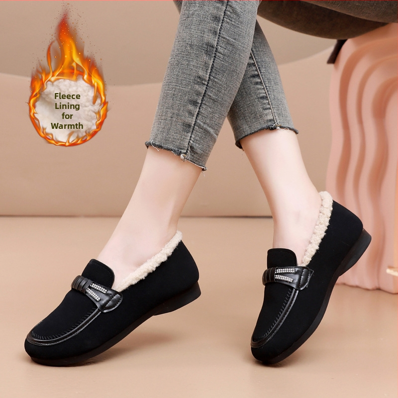 Jauni ziemas auduma apavi sievietēm ar vilnas oderi, biezi, ikdienas, silti, plakani, neslīdoši, uzvelkami, kokvilnas apavi Y113