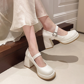 Γυναικεία ψηλοτάκουνα παπούτσια Mary Jane, vintage, κομψά, δερμάτινα παπούτσια JK Small, με χοντρό τακούνι, για την άνοιξη του 2025.