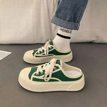 Γυναικεία παπούτσια από καμβά με μισή ολίσθηση χωρίς τακούνι, καλοκαιρινά, χαλαρά παπούτσια, 2025, νέα, φοιτητικά, ευέλικτα, casual sneakers