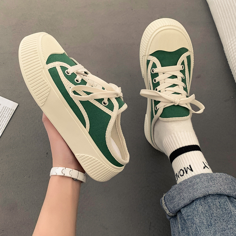 Дамски платнени обувки с полуплъзгащ се ток, без ток, летни мързеливи обувки, 2025, нови студентски, универсални, ежедневни маратонки