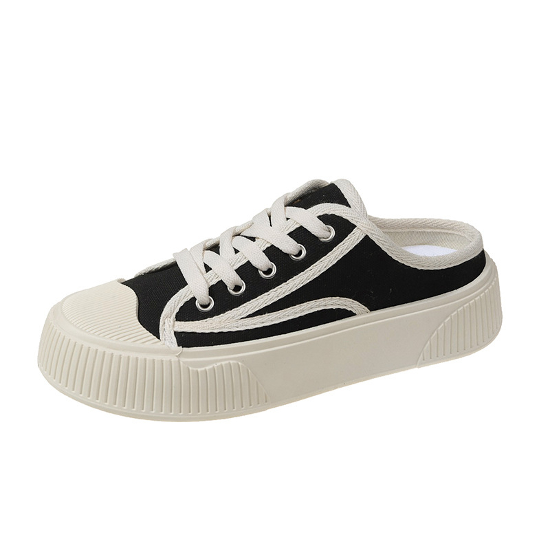 Дамски платнени обувки с полуплъзгащ се ток, без ток, летни мързеливи обувки, 2025, нови студентски, универсални, ежедневни маратонки