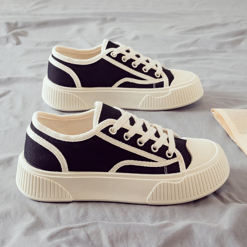 Пролетно-летни нови платнени обувки за жени за 2025 г., дамски обувки с дебела подметка, ежедневни обувки на платформа, бели обувки, модерни експлозии